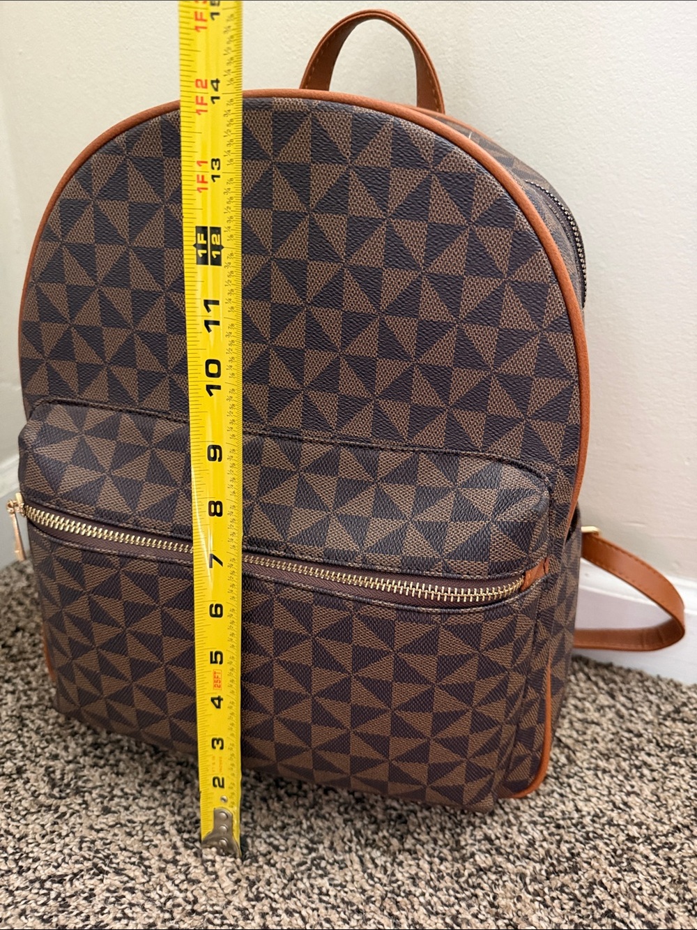Brown Geometric Print Mini Backpack - Picture 4 of 4